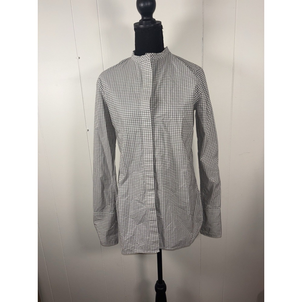 scanlan theodore size 4 button up blouse gray white‎ Top